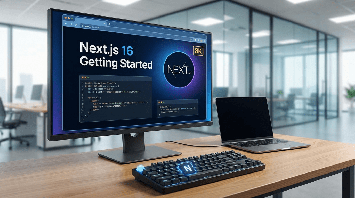 Next.js 16 development environment showcasing Turbopack bundler and AI-powered DevTools