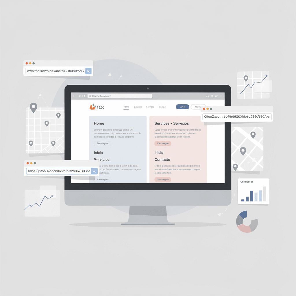 URL structure diagram showing subdirectory approach for English and Spanish website versions