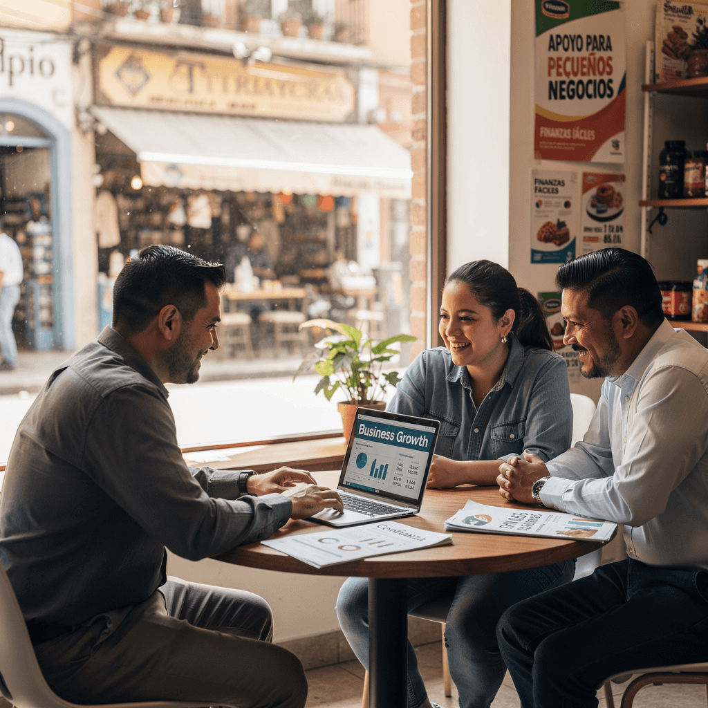 Latino small business owner shaking hands with vendor representative in successful partnership meeting at local shop