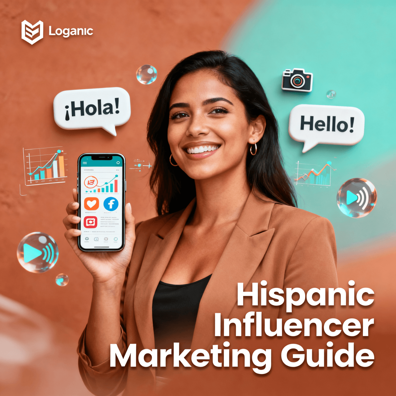 Latina content creator filming video content with smartphone and ring light in modern home studio setup