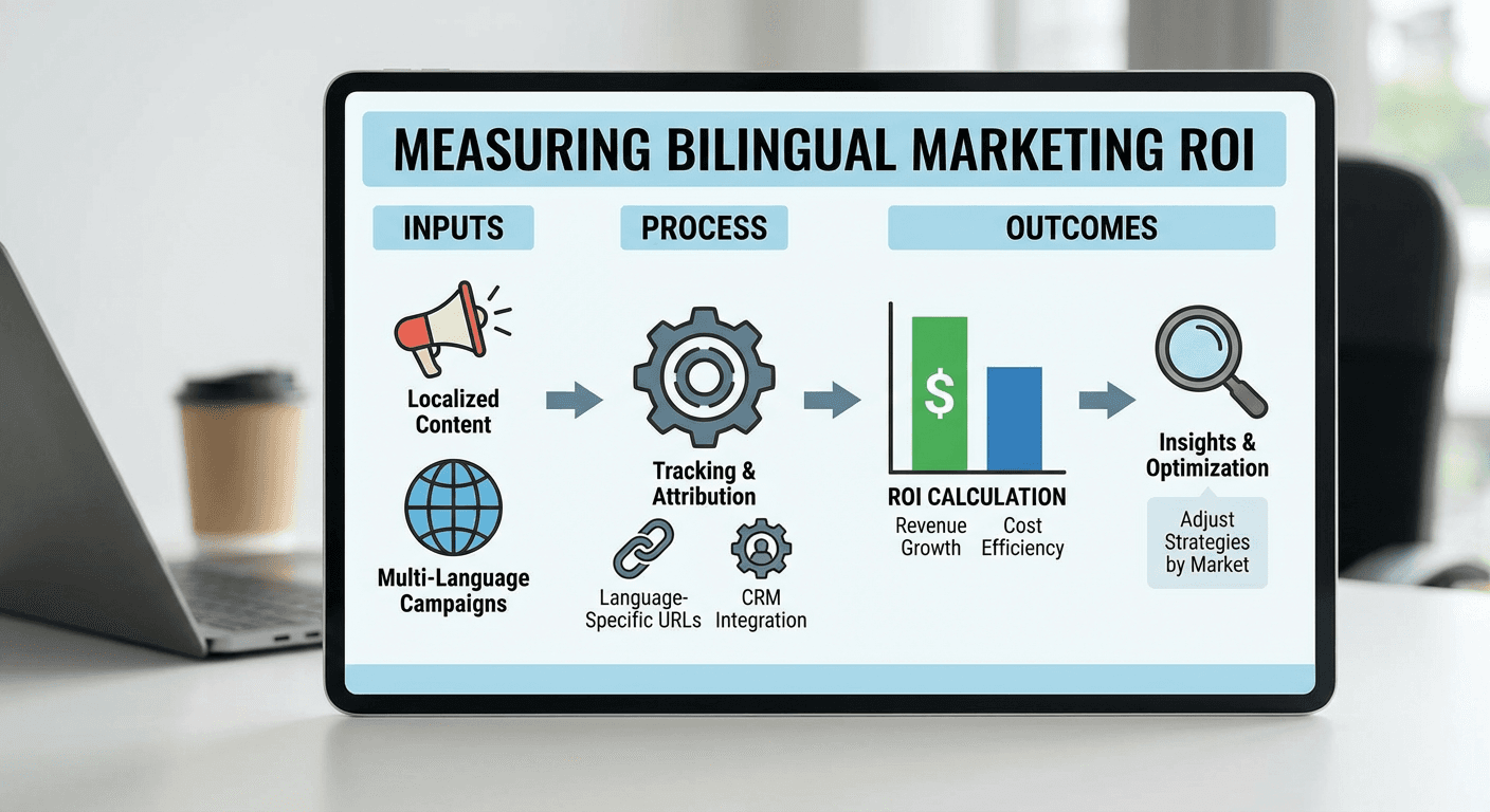 Marketing analytics dashboard showing bilingual campaign ROI comparison between English and Spanish initiatives
